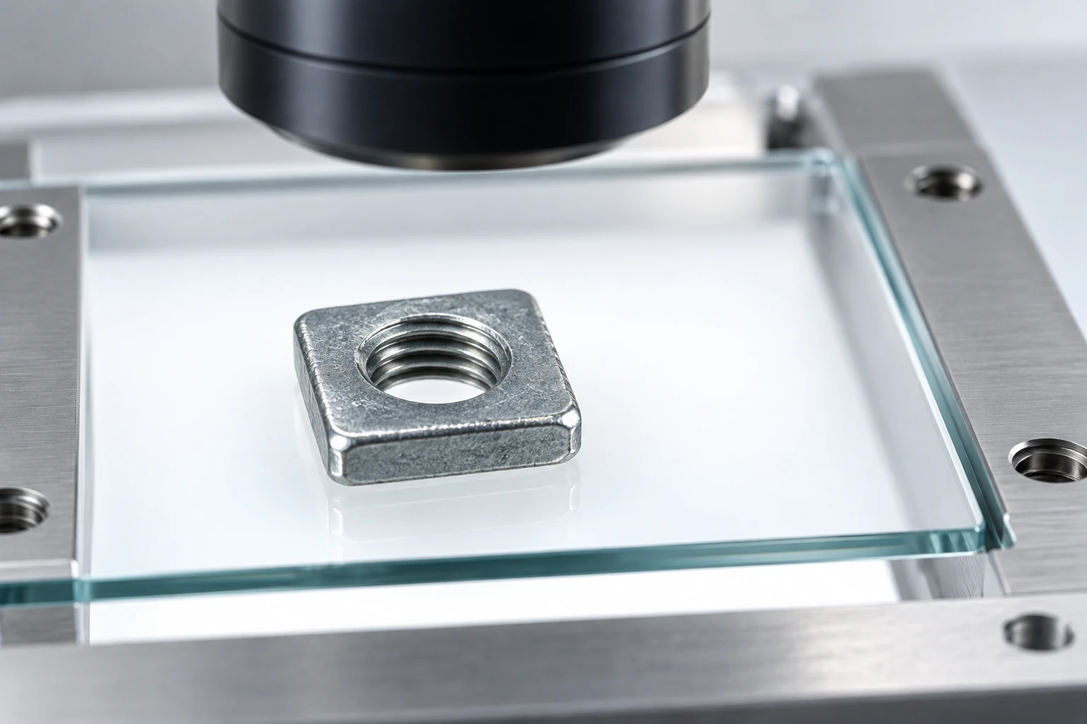 Metallmutter auf einem optischen Prüftisch